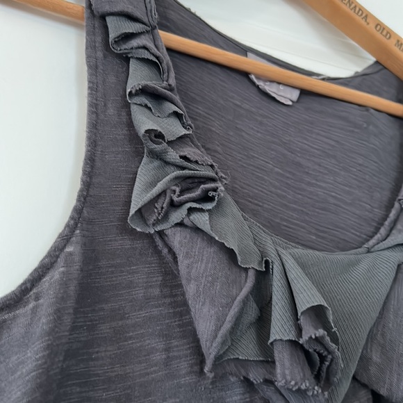 Anthro Vanessa Virginia Grey Textured Cotton Top w Deep, Embellished Neckline - Picture 5 of 11